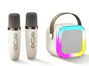 Portable Bluetooth Mini Karaoke Speaker Set with Dual Wireless Microphones LED Lights & Colorful Gradient Design for Parties and Personal Use
