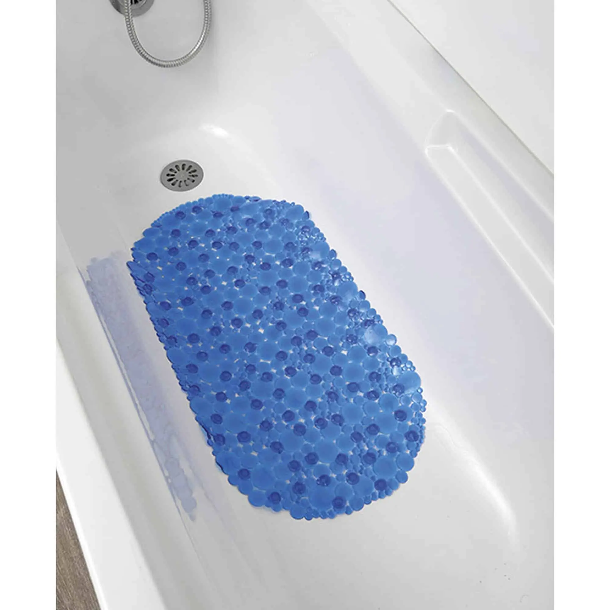 Bubbles Non-Slip Oval Bathtub Mat Clear Navy Blue 28 L x 15 W