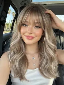Root Gradient Gold Long Wavy Hair Wig, Lightweight Breathable Full Head Cap, Natural Layered Fiber Hairpiece for Photoshoots, Synthetic Layered Wigs