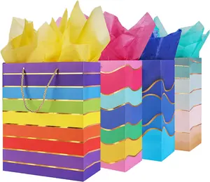 12.6" Paper Gift Bags with Tissue Paper, Extra Large Gift Bags with Handles, Birthday Rainbow Bag Large Size, Medium Birthday Bags Wrap Bag