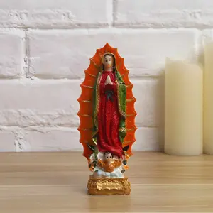 Resin Statue of Mary 14.5cm, Hand-Painted Mexican Catholic Religious Icon, Home Desktop Altar Decoration, Prayer Gift, Collectible Craft