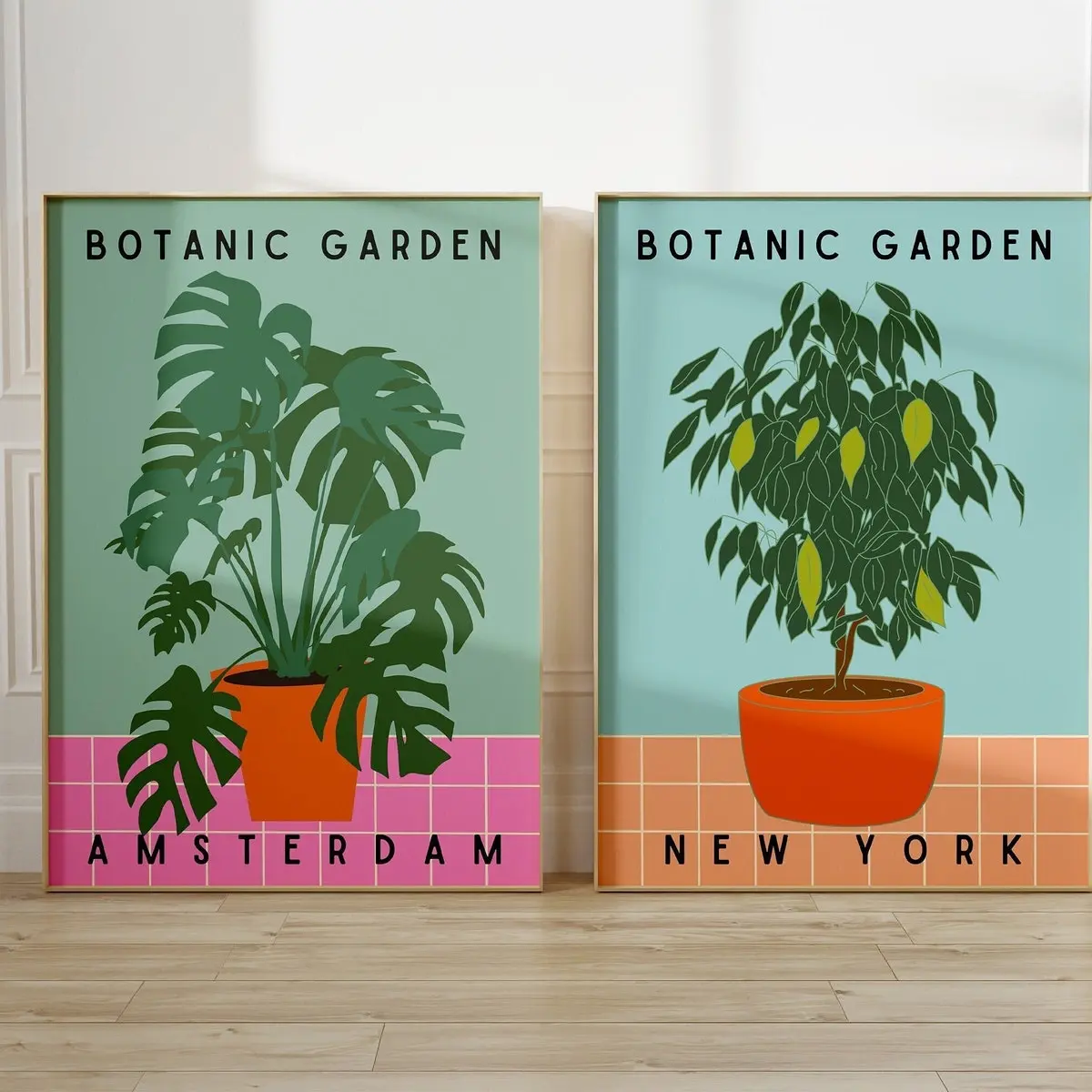 Botanical Wall Art Set of 2 Print Potted Plant Poster Botanic Garden Art Print Colorful Eclectic Home Decor Art, Unframed