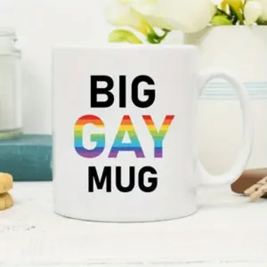 BIG GAY MUG LGBT Pride Ceramic Mug with Rainbow Design, BPA-Free, Reusable, Anti-Slip Base, Hand Wash Only, Perfect for Coffee, Tea, or Cocoa, Ideal for Holidays and Everyday Use, Coffee Bar Accessories