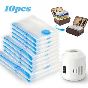 10pcs Vacuum Storage Bags with Wired Pump,Vacuum Seal Bags,Reusable Compression Bags,Space 80% Saver,Suitable for Clothes, Comforters, Pillows,Travel,Luggage,Closet,Good choice House Organization Essentials,Travel Essentials