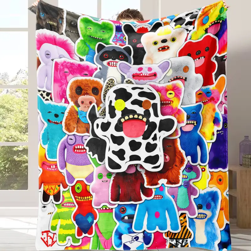 "Adorable Tooth Monster" series printed blanket, a warm and comfortable throw for the family, sofa blanket, nap blanket, suitable for all seasons, suitable as a gift for family or friends. Single-sided printed blanket