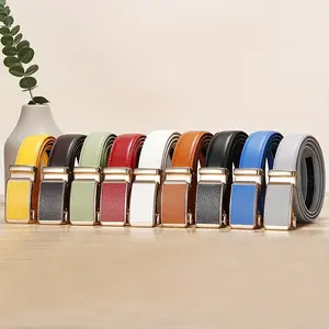 Leather Automatic Belt Buckle Men's Business Luxury Design Fashion Casual Jeans Accessories Girdle Blue Red Green Waistband Male, Ideal choice for Gifts Brown