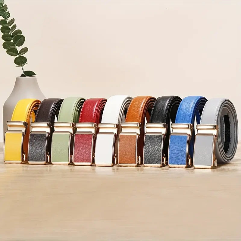 Men's PU Leather Belt with Automatic Buckle - Heavy-Duty Waistband for Jeans, Business Casual Outfit, Luxury Designer Gift, Modern Buckle Belts