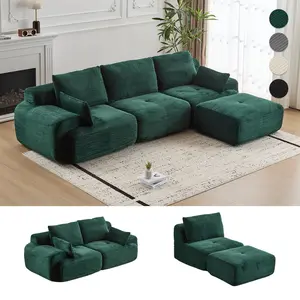 SOUTTEE 114" Cloud Modular Section Sofa Large Sectional for Living Room Pet-friendly Corduroy Fabric Extra-deep Seat High-Density Foam Individual Springs No Assembly Needed