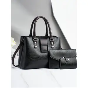 Women's Elegant Minimalist Large Capacity Bag Set, Fashionable Plain Color Tote Bag & Wristlet & Coin Purse, Versatile Bag Set for Daily Use