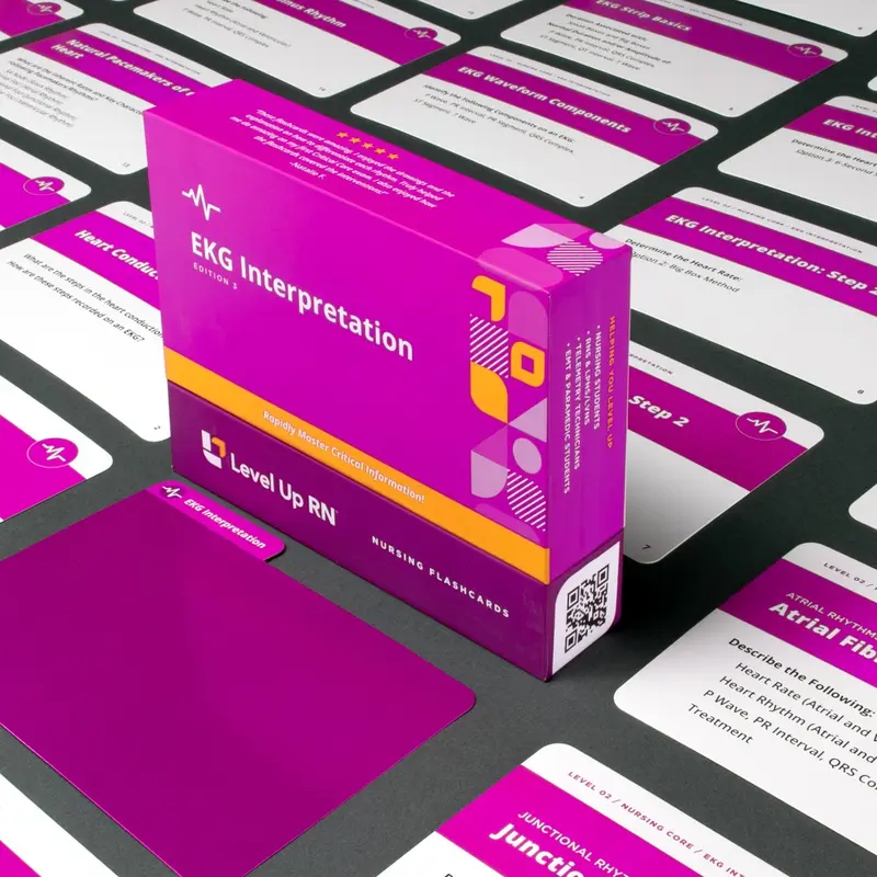 Level Up RN EKG Interpretation Nursing Flashcards - Flashcards for Studying, Dysrhythmia ID, Fast Recall, Memory Tricks Aid, Effective Learning, Focus on Important Information, Helpful Reference for Nursing Students