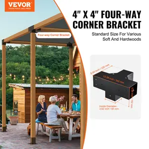 VEVOR Pergola Bracket Kit 4''x4''(Inner Size 3.6x3.6), TikTokShopBlackFriday, 2pcs 4-Way Heavy Duty Corner Bracket Woodworks DIY Post Base Kit, Easy Installation Wooden Beams for Gazebos, Patio Pergolas, Log Cabin Outdoor