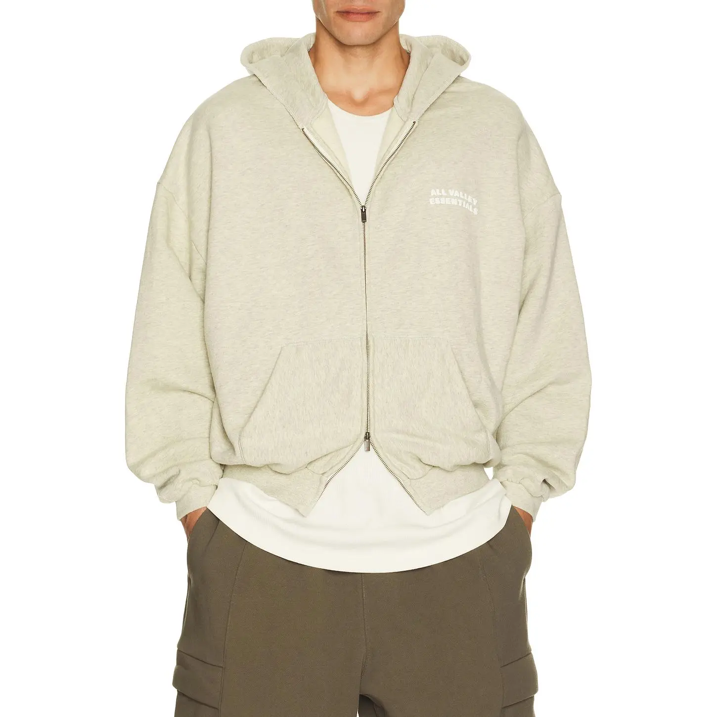 Fear of God ESSENTIALS 90's Zip-Up Hoodie in Washed Vanilla Heather
