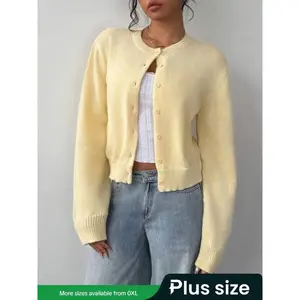 Women's Solid Color Button Front Cardigan, Casual Long Sleeve Knit Sweater, Spring & Fall Fashion Women's ClothingGift