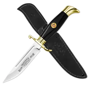 250th Anniversary 5" Fixed Blade Hunting Knife,  10.2'' Mirror Polished Full Tang Stainless Steel with Gold Guard, Resin Handle, Leather Sheath – Collectible Display Knife for Gift & Commemorative