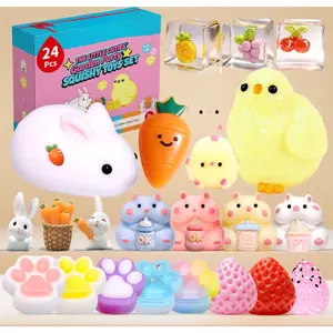 24Pack Taba Squishy Toys Easter Set – Kawaii Squishies Fidget Pack, Squeeze Toys for Kids 4-8 8-12, Easter Basket Stuffers, Classroom Prizes & Party Favors