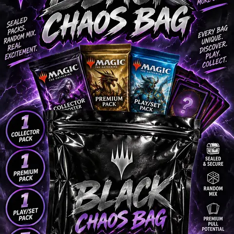 Iceman’s MTG Black Chaos Bags - Random Set of 1 Collector Pack, 1 Premium Pack, 1 Play/Set Pack & 5 Bonus Cards
