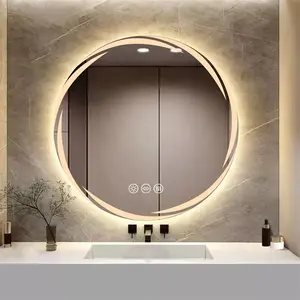 Round Circle LED Bathroom Mirror for 3-Color Dimmable Lighting, Anti-Fog, Whirlwind Pattern, Lighted Vanity Mirror for Enhanced Ambiance