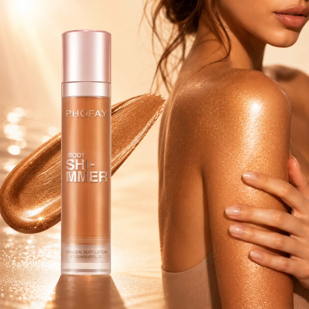 PHOFAY Body Shimmer Oil, Lightweight Liquid Body Highlighter for Shoulders, Collarbone & Legs, Radiant Glow Finish