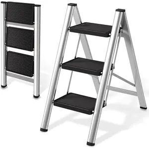 3-Step Ladder, Folding Step Stool for Adults with Wide Anti-Slip Pedals, Portable Step Ladder for Kitchen/Closet/Garage, Steel Multi-use Foldable Stepstool for Home 330 Lbs