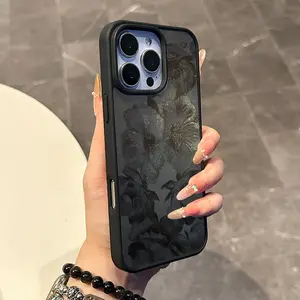 Chic Magnetic Case for iPhone11/12/13/14/15/16/17/promax Glittering Metallic Flowers MagSafe Ready, Anti-Slip, Ultra Thin | Aesthetic Touch for Daily Use
