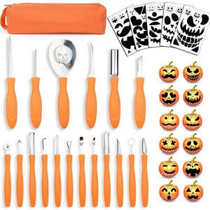 Upgraded 18 PCS Pumpkin Carving Kit Halloween Professional Heavy Duty Punkin Carver Knives and Tools with Carrying Case for Adults & Kids with Professional Sculpting Set