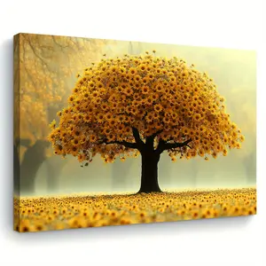 1pc Framed - Sunflower Tree Theme Canvas Wall Art Framed Painting Clearance Sale, 2D Flat, Suitable for Easter, Mother's Day, Winter and Summer, Gift Him/Her Indoor Luxury Decoration, Bedroom, Living Room, Bathroom