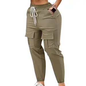 2025 Plus Size Flap Pocket, Suitable for Bottom Cargo Pants, Spring Summer Casual Drawstring Pants, Women's Plus Size Clothing HOT
