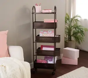 Cella 5-Tier Slim Metal Rolling Cart with Drawers