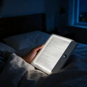 Rechargeable Transparent LED Reading Light, Adjustable Brightness Panel Lamp, Night Bedside Booklight with Timer, Fun Gift for Readers