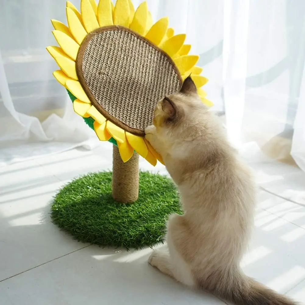 Sunflower Cat Scratching Post with Sisal Covered, Cat Claw Scratcher Pole, Flower Cat Tree Furniture Scratch Post