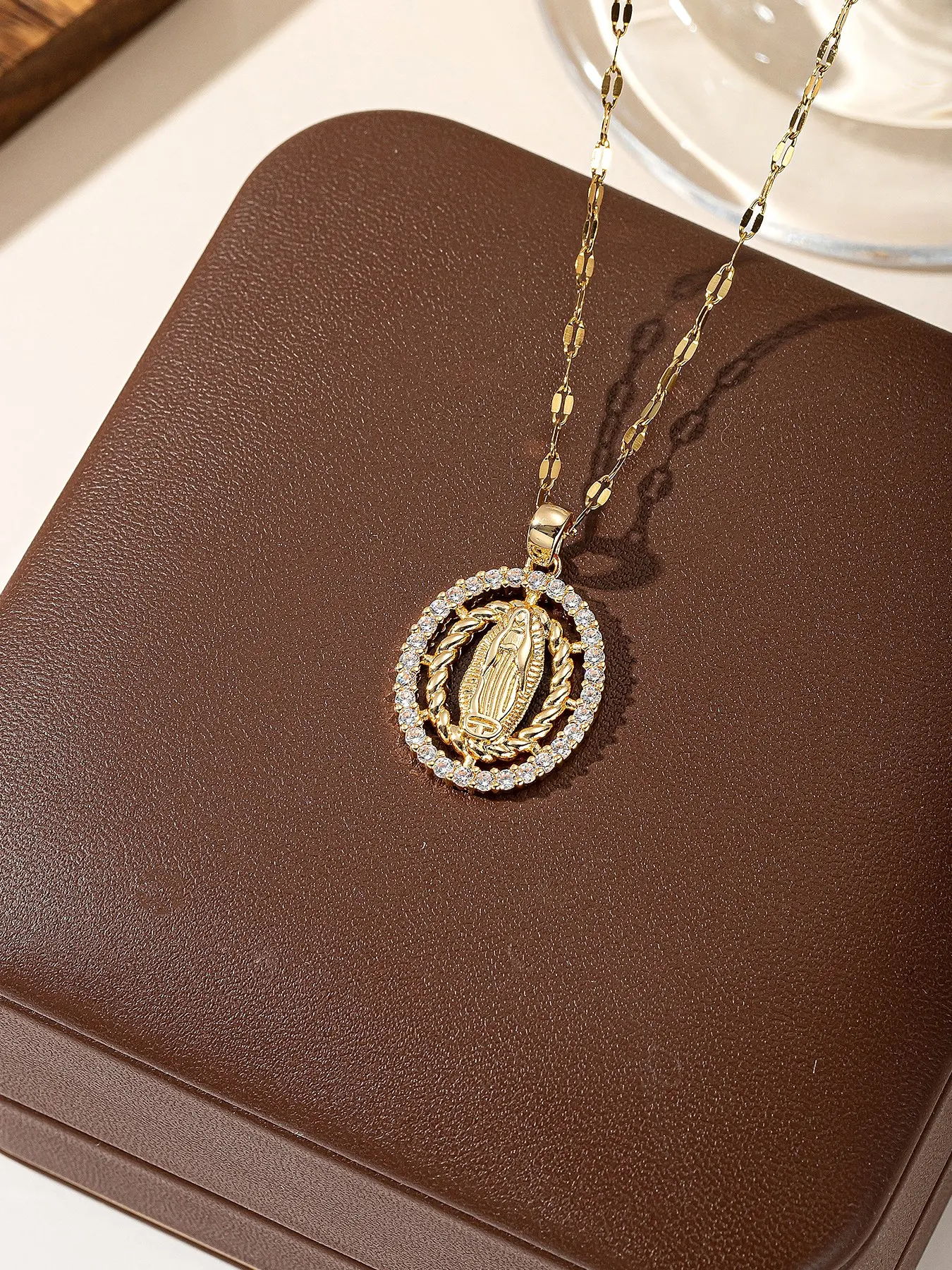 Elegant Virgin Mary 14K Gold Silver Necklace with Cubic Zirconia, Religious Jewelry for Easter and Mother’s Day