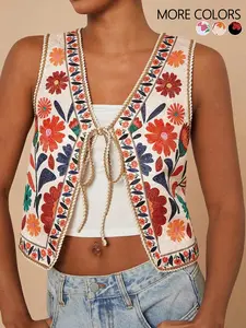 Women's Floral Print Tie Front Crop Tank Top, Boho Bohemian Sleeveless Top for Summer, Ladies Clothes for Beach Vacation