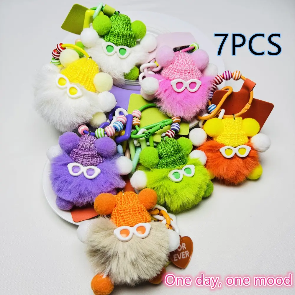 7-Piece Dopamine Coal Monster Plush Keychain Set, Cute Soft Stuffed Toy Charms for Bags Backpacks Phone Accessories