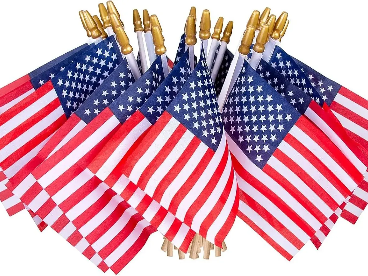 12 Pcs Small American Flags On Stick,4th of July Decorations Small USA Flag On Stick,Mini 4''x6'' American Flags for Outside,Fourth of July Flag for Yard Lawn,Patriotic Memorial Day Decorations