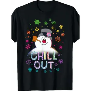 Women's Black Snowman "Relax" Graphic T-Shirt - Retro snowman design with "Relax" lettering - Soft and breathable summer t-shirt - Machine washable, suitable for parties and everyday casual wear, unisex winter golf gift t-shirt