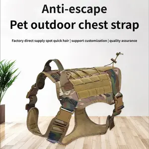 Dog outdoor leash harness Tactical Dog Vest Set Camouflage Harness Outdoor Training Breathable Anti-Bite Protection, Durable Pet Safety Gear