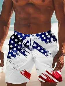 Men's American flag swimming trunks, fashionable street style, Hawaiian holiday stretch waist bag, drawstring design shorts, Swimwear Shorts