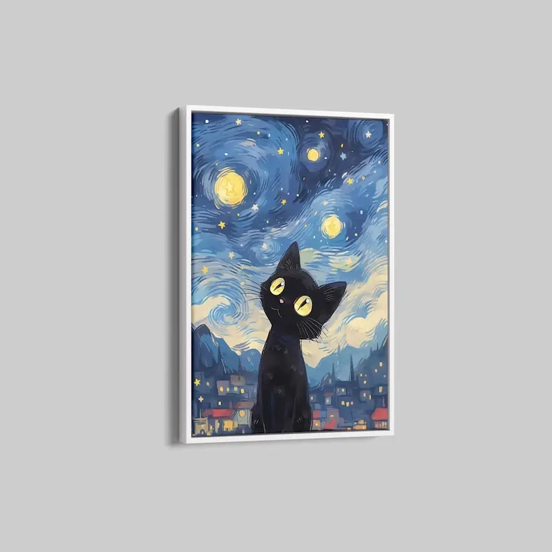 Kiki's Delivery Service Cat,Studio Ghibli Poster,Hayao Miyazaki,Japanese Anime,Anime Fan Gift,Black Cat,The Starry Night Van Gogh.