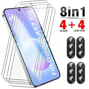8 in 1/4+4 4 Tempered Glass Screen Protectors + 4 Flexible Lens Covers Suitable for Samsung Galaxy S25 Fe/A37/A57, Fingerprint Unlock, Scratch-Resistant