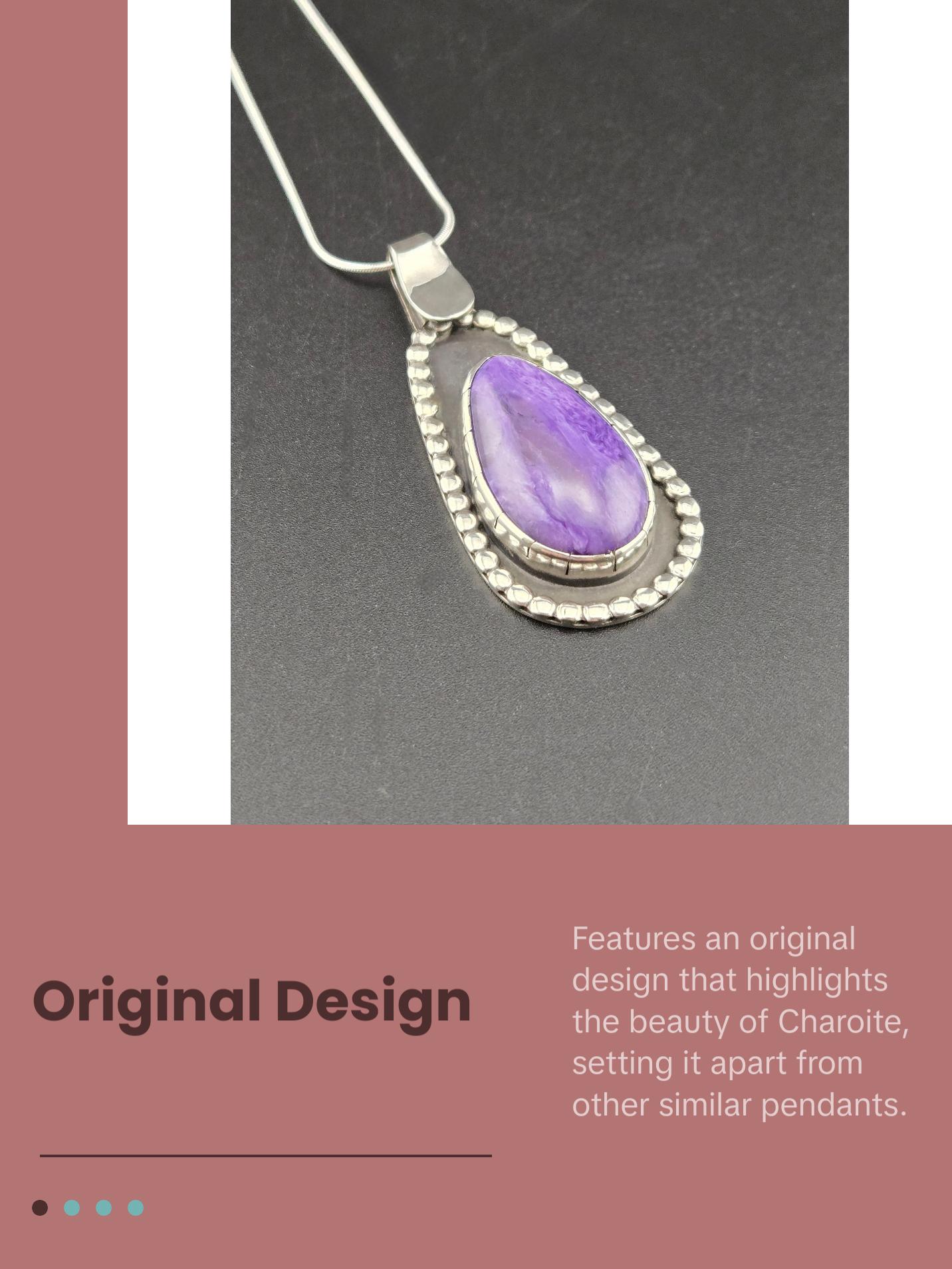 Handcut Charoite Pendant in .925 Sterling Silver