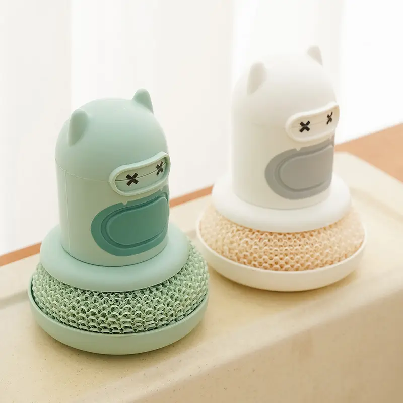 Kitchen Brushes, Silicone Dish Scrubber, Soap Dispensing Dish Scrub Brush - Press-to-Release Kitchen Scrub Brush with Nanofiber Scrubber for Pots, Pans and Sinks