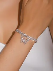 Trendy Rhinestone Diamond Shape Bracelet, Fashion Water Drill Butterfly Pendant, Beach Jewelry, Stylish Hand Chain, Stackable Bracelets