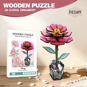 3D Wooden Flower Puzzles, DIY Kits Peony Wooden Flower Crafts Set, Artificial Flower Model Kit to Assemble, Creative Crafts for Adults.summervibes
