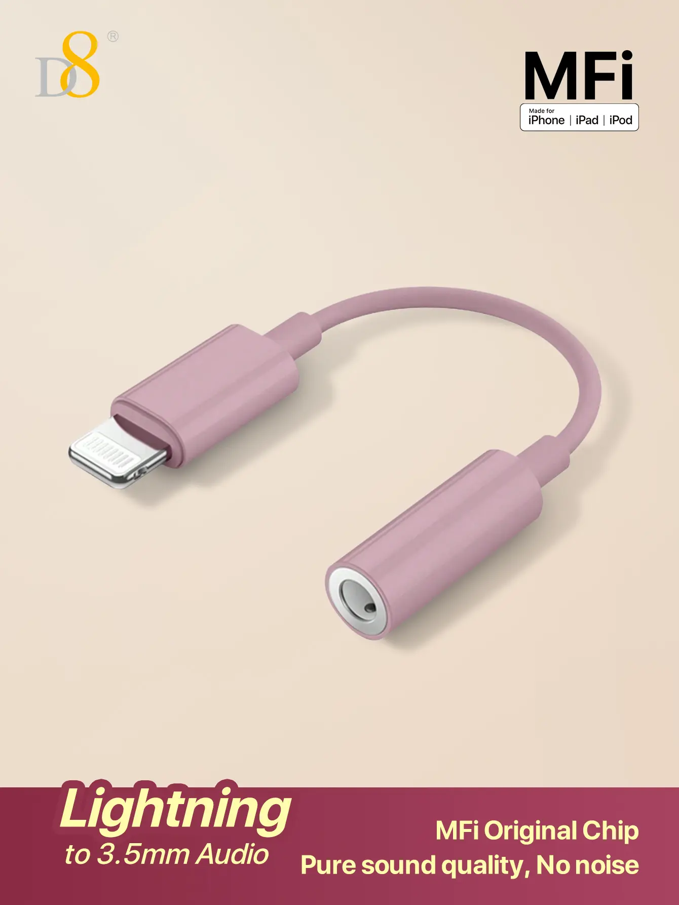 D8 Brand White Earphone Cable with 3.5mm Jack for iPhone & More Devices - High-Quality Audio Connection