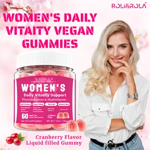 ROLI&ROLA Women's Daily Vitality 9-in-1 Vitamin Vegan Liquid-filled Gummies.Supplement Phytonutrients & Multivitamin for Women. Support Hormone Balance & Energy. Cranberry Flavor 60 Count / 1 Month.
