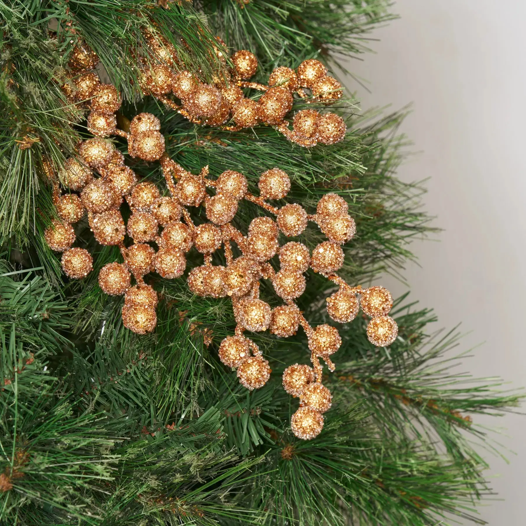 Single Synthetic Metallic Light Copper Glitter Berry Spray, 29" Decorative Home Decor Accessory for Holiday Decor