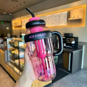 1300ML Large Capacity Water Cup, Big Handle, Tea Strainer and Straw Included, Cute Dustproof Design, Summer Suitable for Women and Students