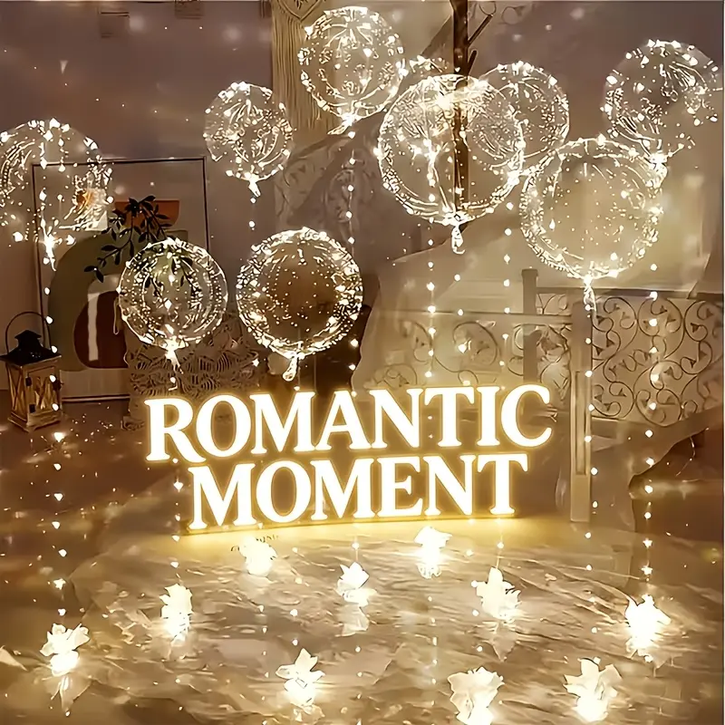 18pcs (9 Balloons+9 LED Light Wires) Transparent Luminous BOBO Balloons, Used for Wedding, Birthday Decoration, Party Supplies, Suitable for Weddings, Engagements, Christmas, New Year, And Valentine'S Day Decor- Battery Powered AA (Battery Not Included)
