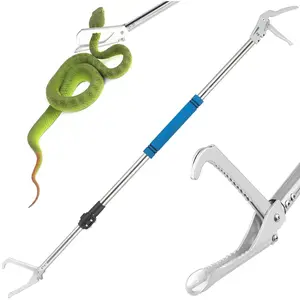 Snake Grabber Tool, 55" Snake Tongs Long Handle for Rattlesnake Reptile Tongs Heavy Duty Long Catcher Reach Grabber Stainless Steel Materials Sponge Handle Wide Jaw (55 inches)