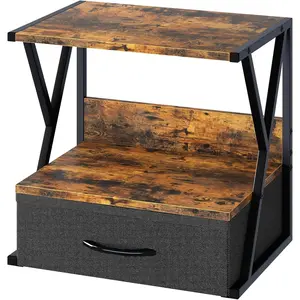 Printer Stand for Desk with Storage Drawer, 2 Tier Desktop Or UnderDesk Shelf, Multi-Purpose Desk Organizer for Home Office, fit Fax Machine/3D Printer/Scanner, Rustic Brown